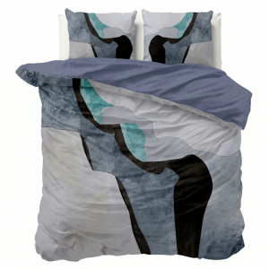 Dekbedovertrek Percale-Katoen Verkoelend - Abstract Marble - Blauw - Lits-Jumeaux XL (260x200 Cm) - Blauw Percale Katoen - Effen - Presence - Dekbed-Discounter.nl