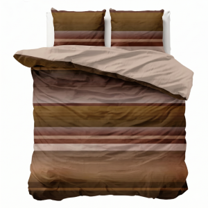 Sale: -32% | Dekbedovertrek Percale-Katoen Verkoelend - Stripe Kaneel - Eenpersoons (140x200 Cm) - Taupe & Bruin Percale Katoen - Effen - Presence - Dekbed-Discounter.nl