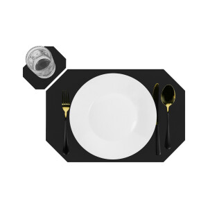 Krumble Placemat met onderzetter - PU Leer - Zwart