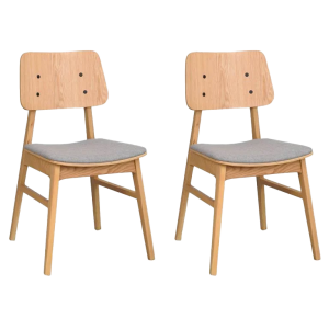 Nagano houten eetkamerstoel naturel - met grijs zitkussen - set van 2
