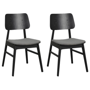 Nagano houten eetkamerstoel zwart - met grijs zitkussen - set van 2