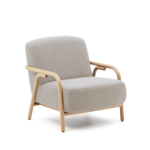 Kave Home Fauteuil 'Sylo' Essenhout en stof, kleur Beige