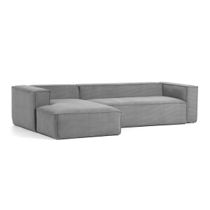 Kave Home Loungebank 'Blok' Rib, Links 330cm, kleur Donkergrijs