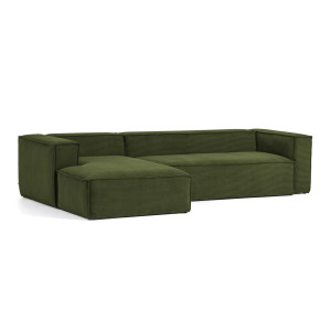 Kave Home Loungebank 'Blok' Rib, Links 330cm, kleur Donkergroen