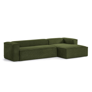 Kave Home Loungebank 'Blok' Rib, Rechts 330cm, kleur Donkergroen