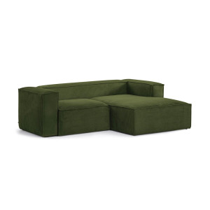 Kave Home Loungebank 'Blok' 240cm, Rib, Rechts, kleur Donkergroen