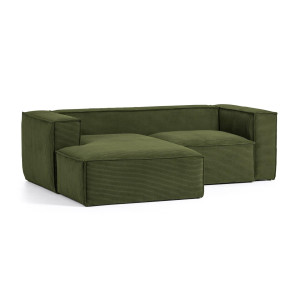 Kave Home Loungebank 'Blok' 240cm, Rib, Links, kleur Donkergroen