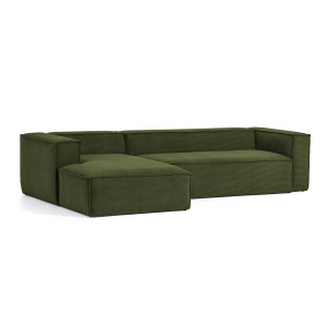 Kave Home Loungebank 'Blok' Rib, Links, kleur Donkergroen