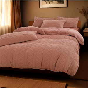Dekbedovertrek Teddy Jacquard - Roze - Lits-Jumeaux (240x220 Cm) - Roze Microvezel Teddy - Patroon - Zydante - Dekbed-Discounter.nl