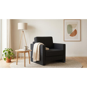BRUNO slaapstoel 70cm in zwart / antraciet | praktisch formaat | stevig massief hout & boxspringcomfort