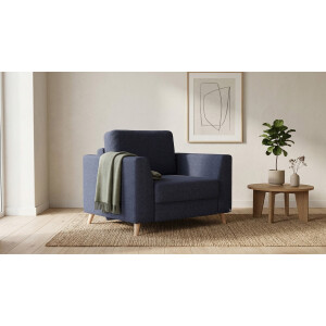 BRUNO slaapstoel 70cm in blauw | praktisch formaat | stevig massief hout & boxspringcomfort
