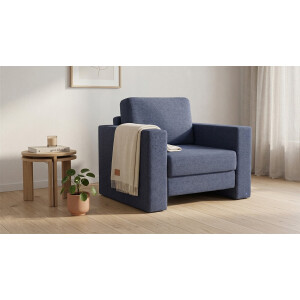 BRUNO slaapstoel 70cm in blauw | praktisch formaat | stevig massief hout & boxspringcomfort