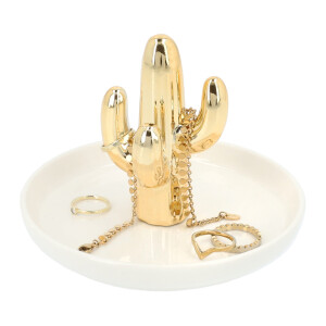 LYVION sieradenhouder / Sieradenschaaltje - Cactus - Goud en wit
