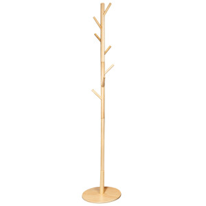 QUVIO Staande kapstok hout - 175 cm hoog - 8 ophanghaken - Lichtbruin