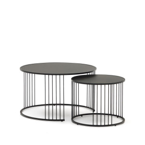 Kave Home Ronde Bijzettafel 'Hadar' Set van 2 stuks, Mat glas, kleur Zwart