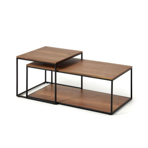 Kave Home Salontafel 'Yoana' Walnoot en metaal, Set van 2 stuks, kleur Bruin