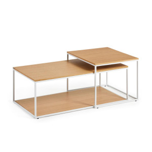 Kave Home Salontafel 'Yoana' Eikenhout, Set van 2 stuks, kleur Wit