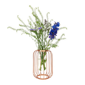 QUVIO Vaas met spijlen - Metaal en Glas - Rosegoud