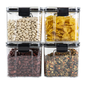 Krumble Voorraadpotten set van 4 - Met deksel - Kunststof - 700 ml - Transparant en zwart