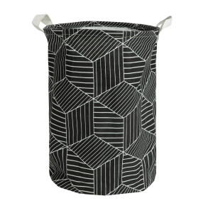 QUVIO Wasmand met handvaten - Hexagon patroon - 43 L - Zwart