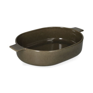 Ovenschaal, reactief glazuur, steengoed, olijfgroen, 35,5 x 22 cm
