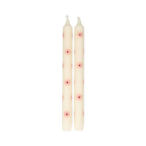 Dinerkaarsen, roze bloemen, 25 cm, set van 2