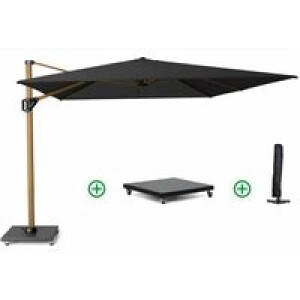 Platinum Challenger zweefparasol 3x3m T2 premium teaklook frame (incl. voet en hoes) faded black