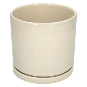 Bloempot met schotel, aardewerk, beige,Ø16 x 15 cm