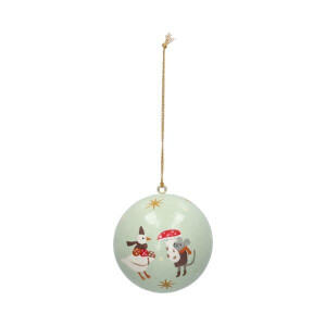 Kerstbal, katoenmaché, gans en muis, lichtgroen, Ø7 cm