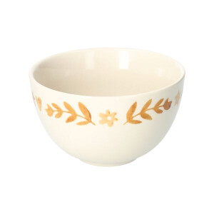 Kom, steengoed, gedecoreerd met takjes, oker,Ø13 x 7,5 cm