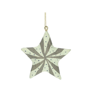 Kersthanger ster, katoen maché, groen, 7,5 cm