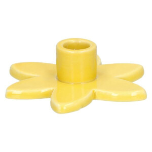 Kandelaar, porselein, gele bloem,Ø8 x 2 cm