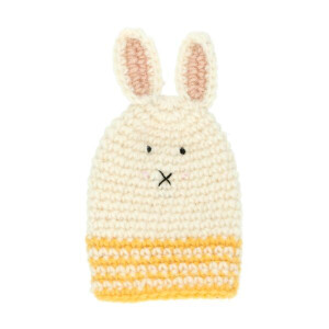 Gehaakte eierwarmer, 100% wol, konijn, geel