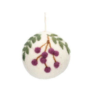Kerstbal, vilt, paarse besjes, Ø 6 cm