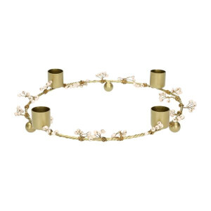 Kandelaar, messing, ring met besjes, 23 cm