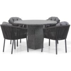 Santika Novita/Graniet 120 cm rond dining tuinset 5-delig