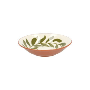 Diep bord, terracotta, groen blad, 22 x 5,5 cm