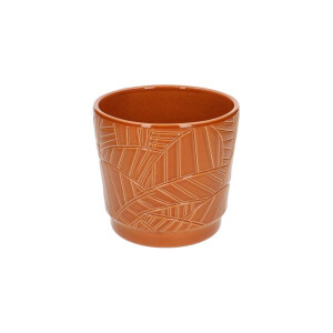 Bloempot, aardewerk, terra met palmbladmotief,Ø 14 cm