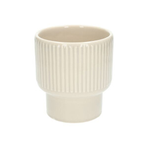 Bloempot, aardewerk, geribbeld, lichtbeige,Ø14 X H15 cm