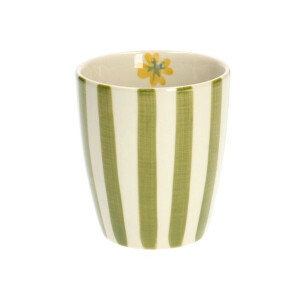 Beker, steengoed, groen gestreept, Ø 7,5 cm