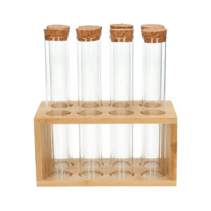 Buisjes in standaard, bamboe, glas en kurk