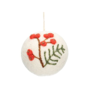 Kerstbal, rode besjes, vilt,Ø 6 cm