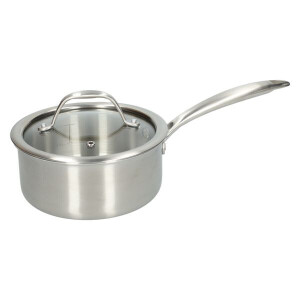 Steelpan met glazen deksel, 3-laags, rvs, PFAS-vrij, Ø16 cm