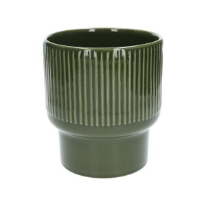 Bloempot, aardewerk, geribbeld, bosgroen,Ø17XH19 cm