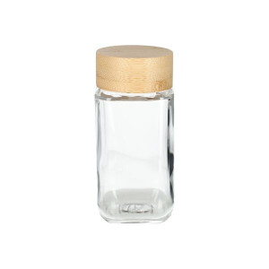 Kruidenpotje vierkant, glas, bamboe dop, 120 ml