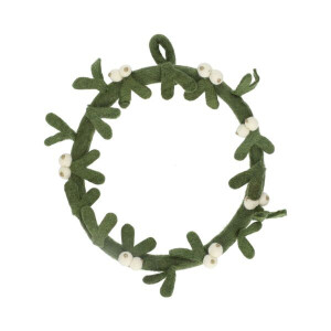 Kerstkrans met witte besjes, vilt,Ø24