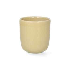 Beker, reactieve glazuur, steengoed, korengeel, Ø6 x 6,5 cm