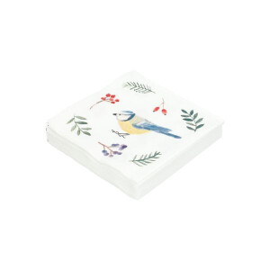 Servetten, papier, kerstgroen en vogel, 25 x 25 cm, 20 stuks