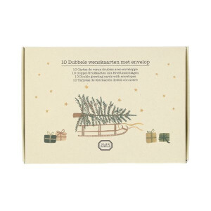 Kerstkaarten met envelop, kerstgroen, set van 10 in een doos