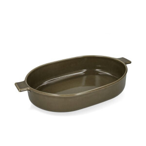 Ovenschaal, reactieve glazuur, steengoed, olijfgroen, 42 x 25 cm